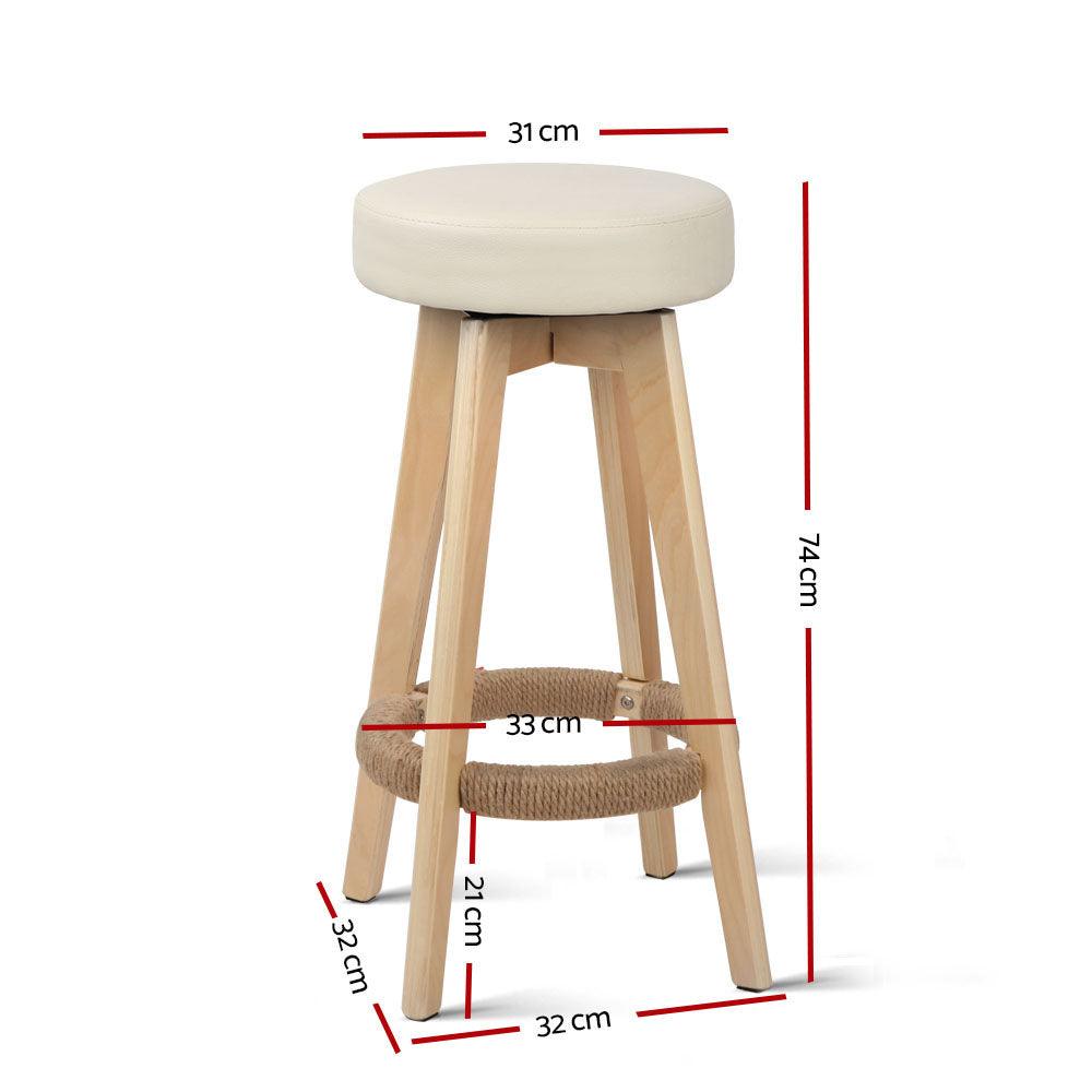 Berman 2 x Kitchen Bar Stools Wooden Leather Cream - House Things 