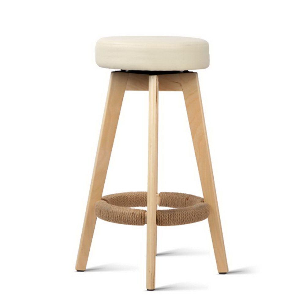 Berman 2 x Kitchen Bar Stools Wooden Leather Cream - House Things 