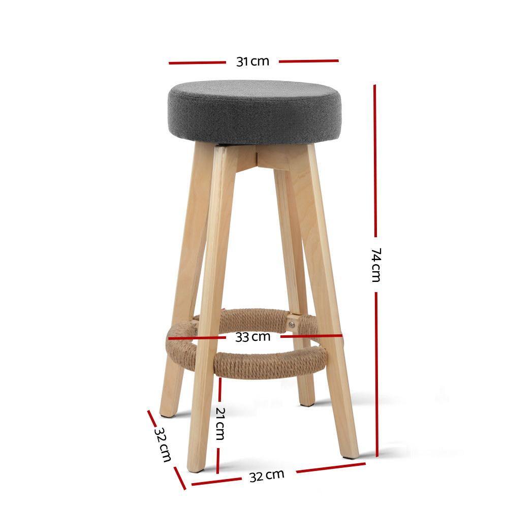 Vincent Bar Stools Wooden Swivel Fabric Grey Set of 2 - House Things Furniture > Bar Stools & Chairs