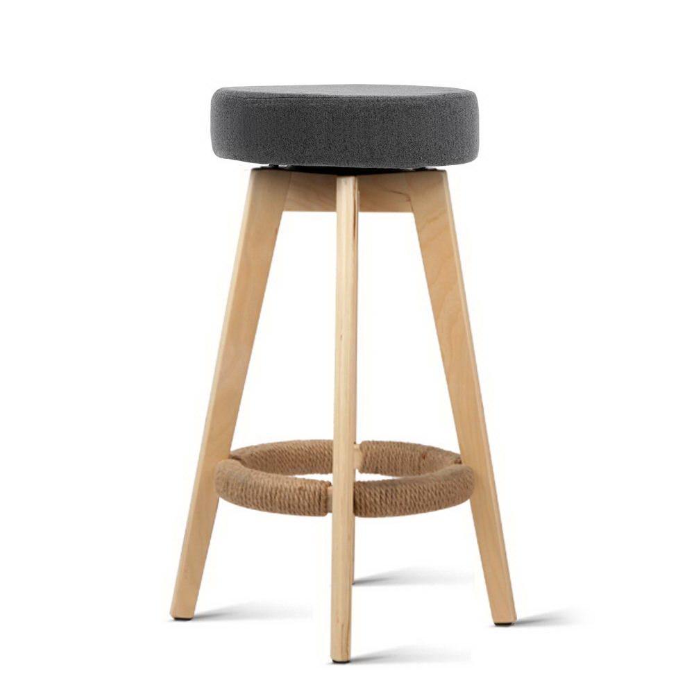 Vincent Bar Stools Wooden Swivel Fabric Grey Set of 2 - House Things Furniture > Bar Stools & Chairs