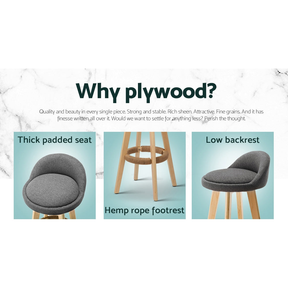 Raymond 2 x Fabric Bar Stools -Grey - House Things Furniture > Bar Stools & Chairs