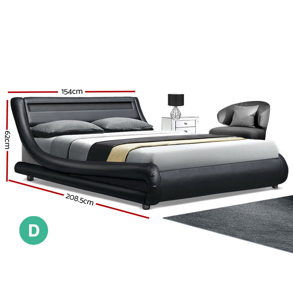LED Bed Frame Double Full Size Base Mattress Platform Black Leather ALEX - House Things Brand > Artiss