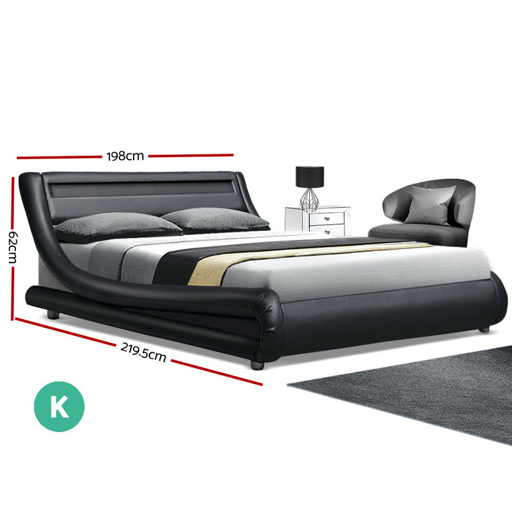 LED Bed Frame King Size Mattress Base Platform Black Leather Wooden ALEX - House Things Furniture > Bedroom