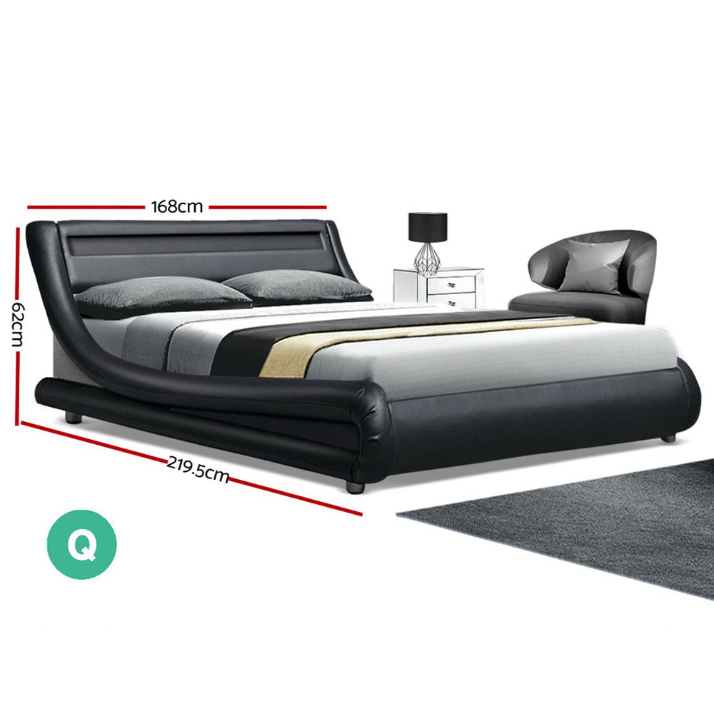 LED Bed Frame Queen Size Base Mattress Platform Black Leather Wooden ALEX - House Things Brand > Artiss