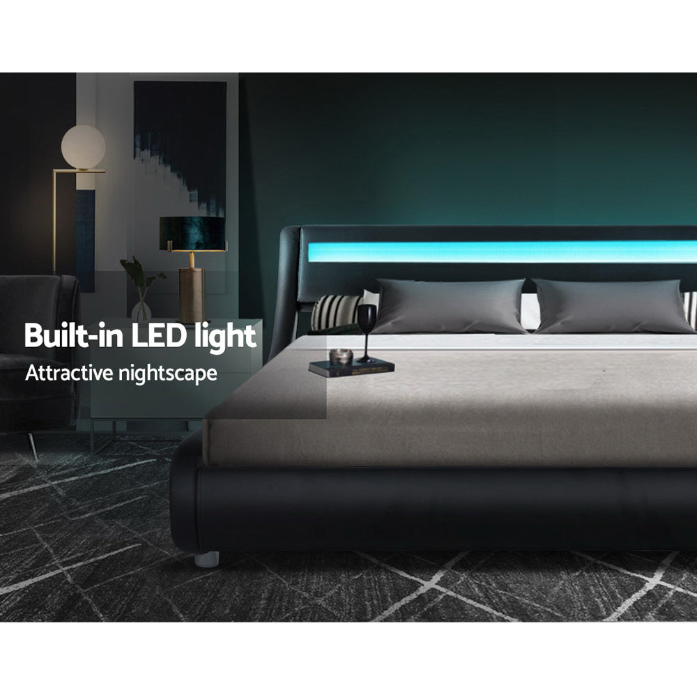 LED Bed Frame Queen Size Base Mattress Platform Black Leather Wooden ALEX - House Things Brand > Artiss