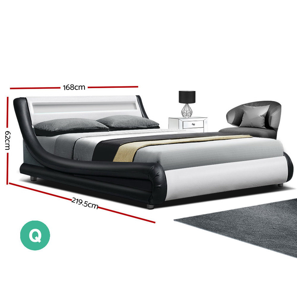 LED Bed Frame Queen Size Base Leather ALEX - House Things Furniture > Bedroom