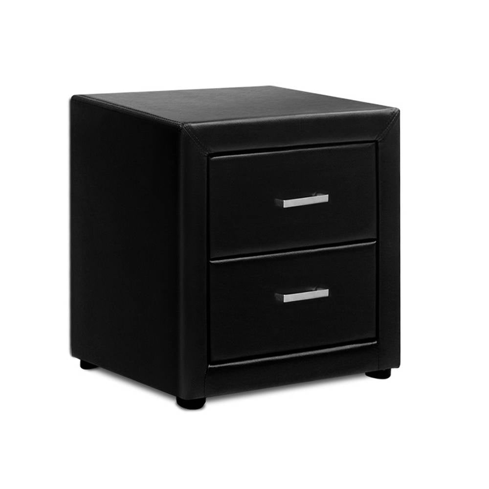 PVC Leather Bedside Table - Black - House Things Furniture > Bedroom