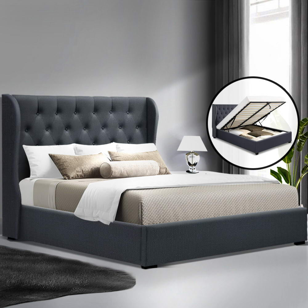 Queen Size Gas Lift Bed Frame - Charcoal - House Things Furniture > Bedroom