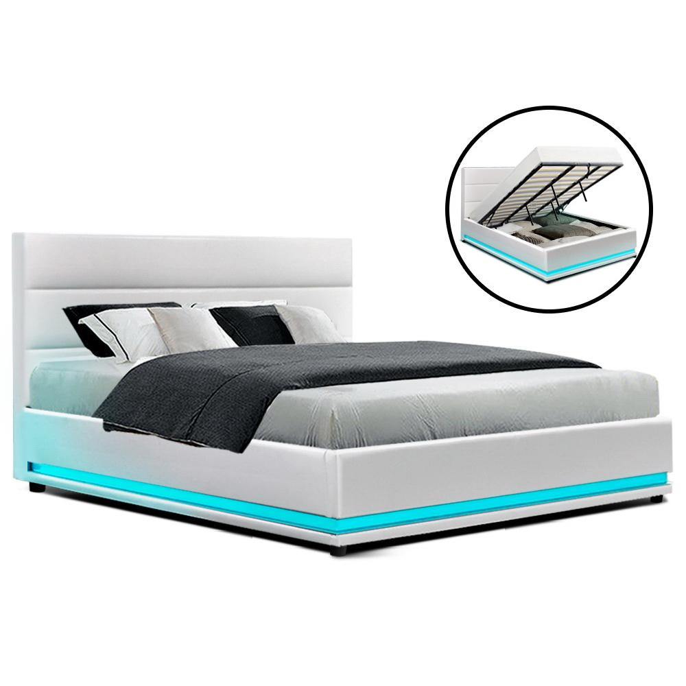 Devan King Size LED Bed Frame Gas Lift - House Things Furniture > Bedroom