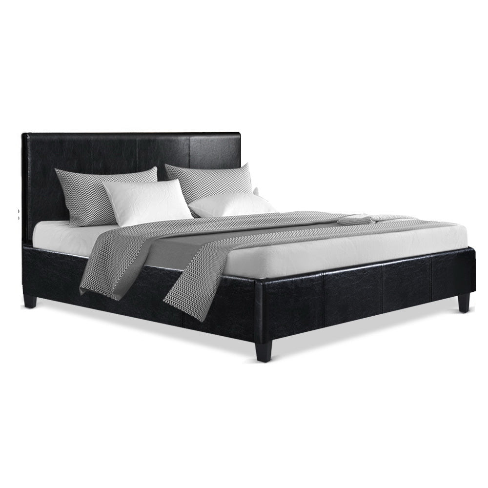 Double Size PU Leather Bed Frame Headboard - Black - House Things Furniture > Bedroom