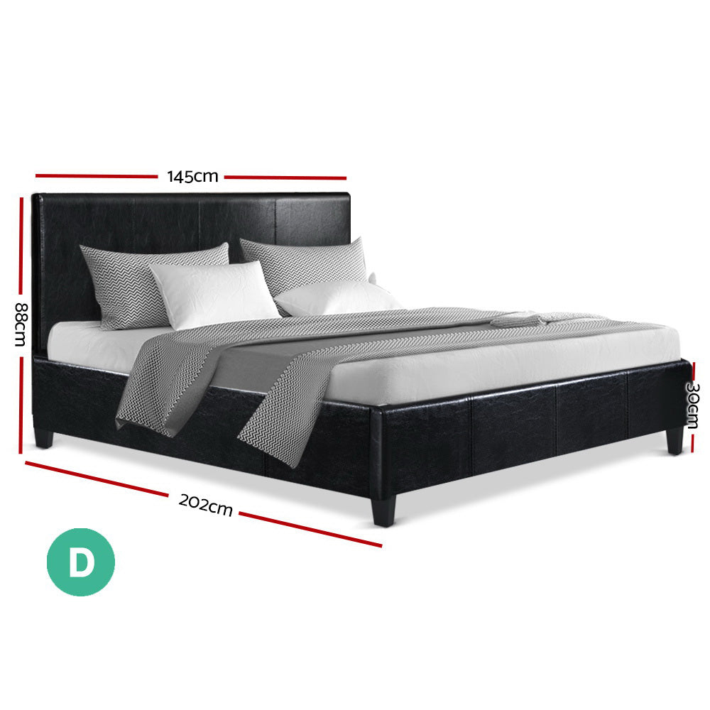 Double Size PU Leather Bed Frame Headboard - Black - House Things Furniture > Bedroom