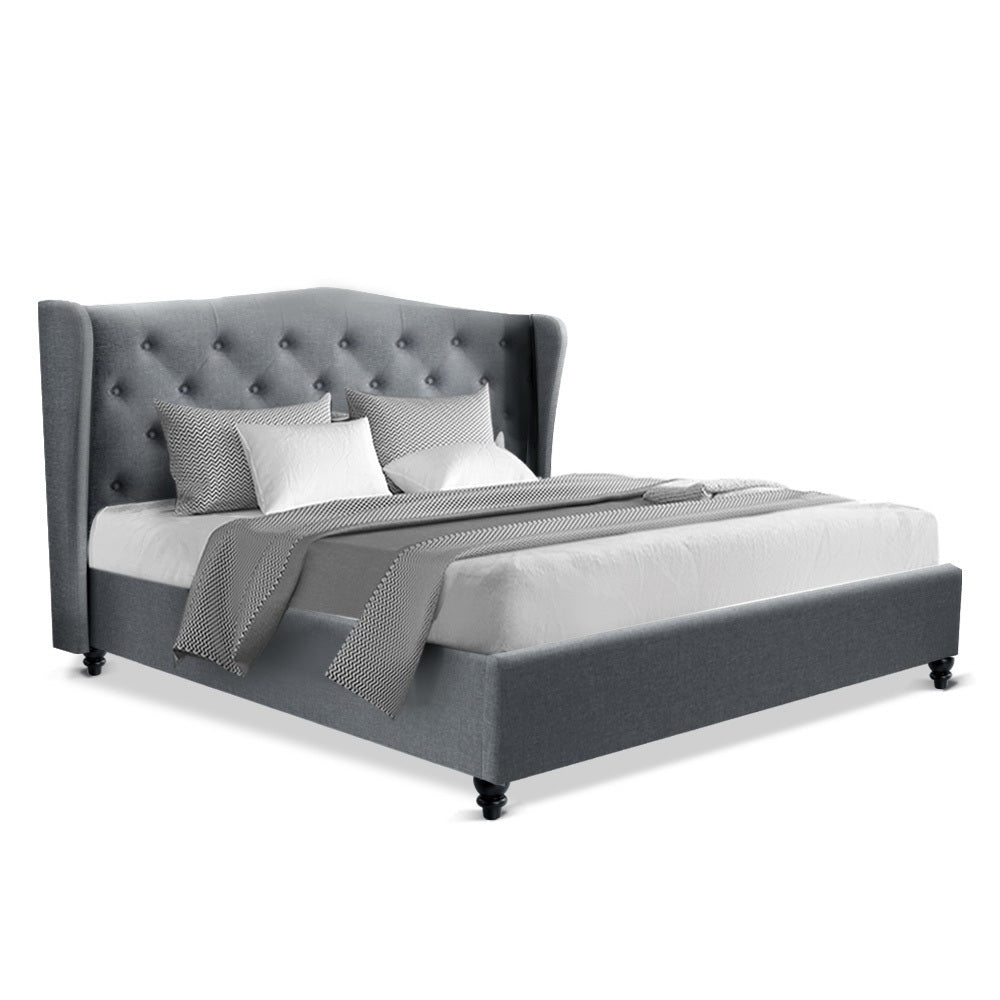 Double Size Wooden Upholstered Bed Frame Headborad - Grey - House Things Furniture > Bedroom