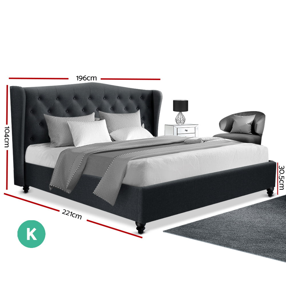 King Size Bed Frame Charcoal DEVAN - House Things Furniture > Bedroom