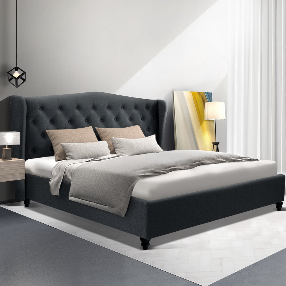 King Size Bed Frame Charcoal DEVAN - House Things Furniture > Bedroom