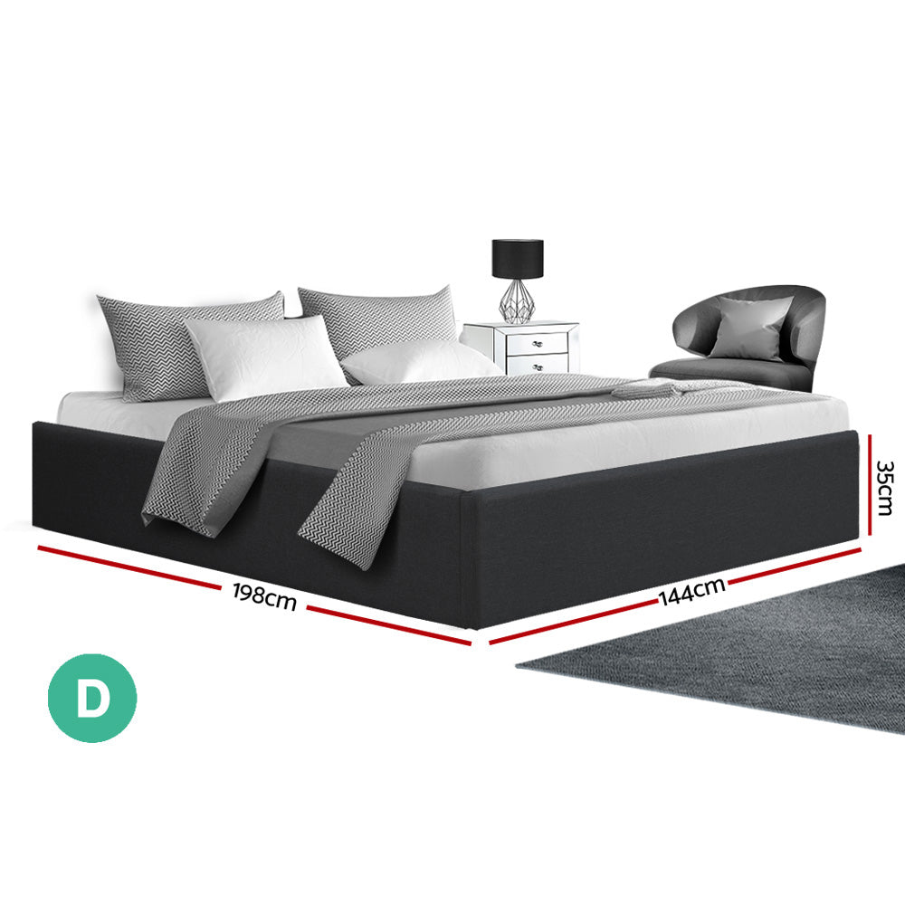 TOKI Double Size Storage Gas Lift Bed Frame without Headboard Fabric Charcoal - House Things Furniture > Bedroom