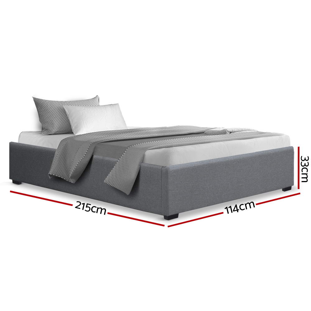 King Single Size Gas Lift Bed Frame Base With Storage Platform Fabric - House Things Furniture > Bedroom
