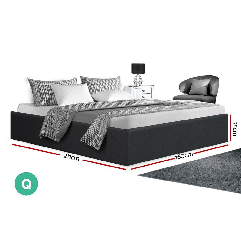 TOKI Queen Size Storage Gas Lift Bed Frame without Headboard Fabric Charcoal - House Things Furniture > Bedroom