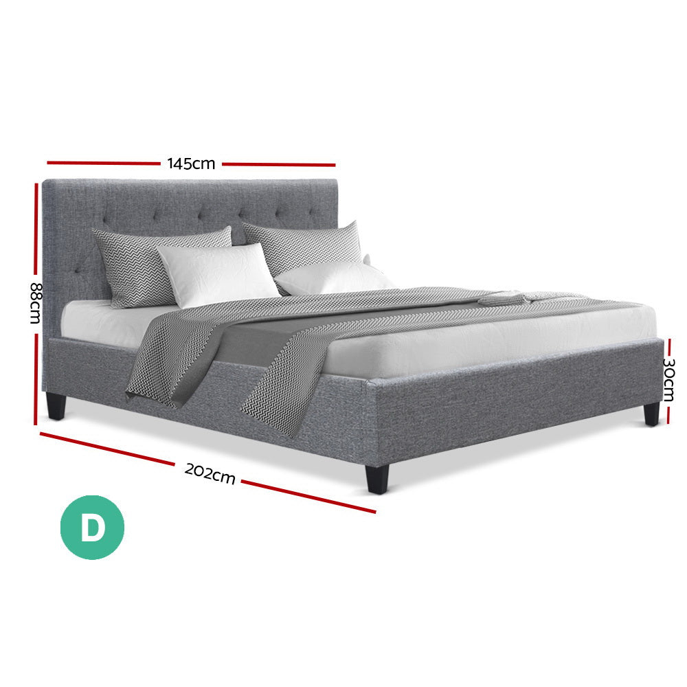 VANKE Double Size Bed Frame Base Fabric Headboard Wooden Mattress - House Things Furniture > Bedroom