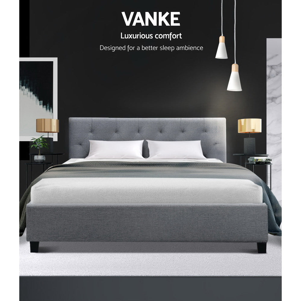 VANKE Double Size Bed Frame Base Fabric Headboard Wooden Mattress - House Things Furniture > Bedroom