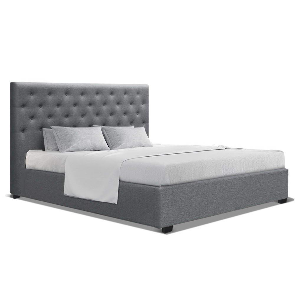 Queen Size Gas Lift Bed Frame Base With Storage Grey Fabric VILA - House Things Furniture > Bedroom