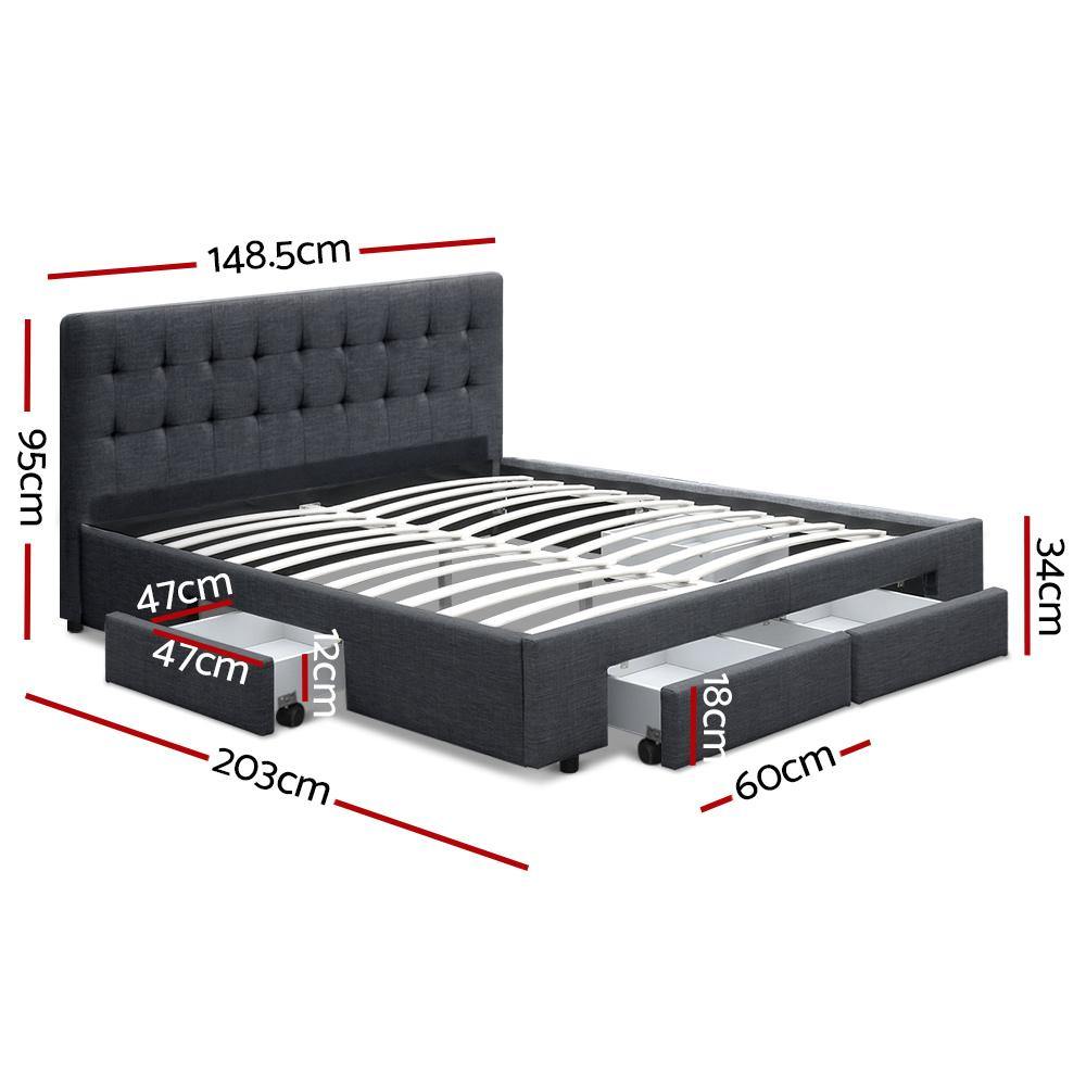 Arnd Double Size Fabric Bed Frame with Headboard & Drawers - Charcoal - House Things Furniture > Bedroom