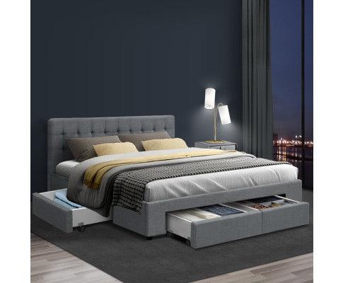 Arnd KING Bed Frame with Rollout Storage - Grey - House Things Furniture > Bedroom