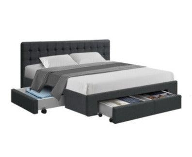 Arnd King Size Fabric Bed Frame with Drawers - Charcoal - House Things Furniture > Bedroom