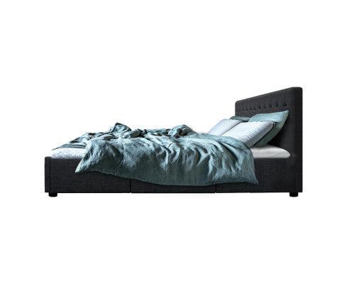 Arnd King Size Fabric Bed Frame with Drawers - Charcoal - House Things Furniture > Bedroom