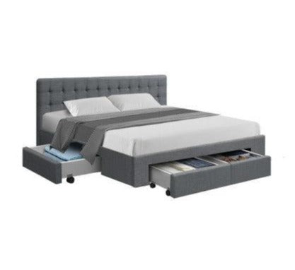 Arnd KING Bed Frame with Rollout Storage - Grey - House Things Furniture > Bedroom