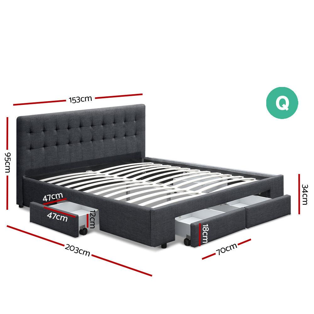 Arnd Queen Size Fabric Bed Frame with Drawers - Charcoal - House Things Furniture > Bedroom