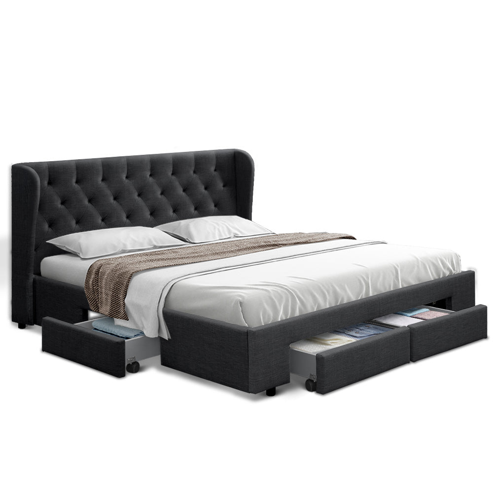 Martine King Size Bed Frame With storage drawer Charcoal - House Things Furniture > Bedroom