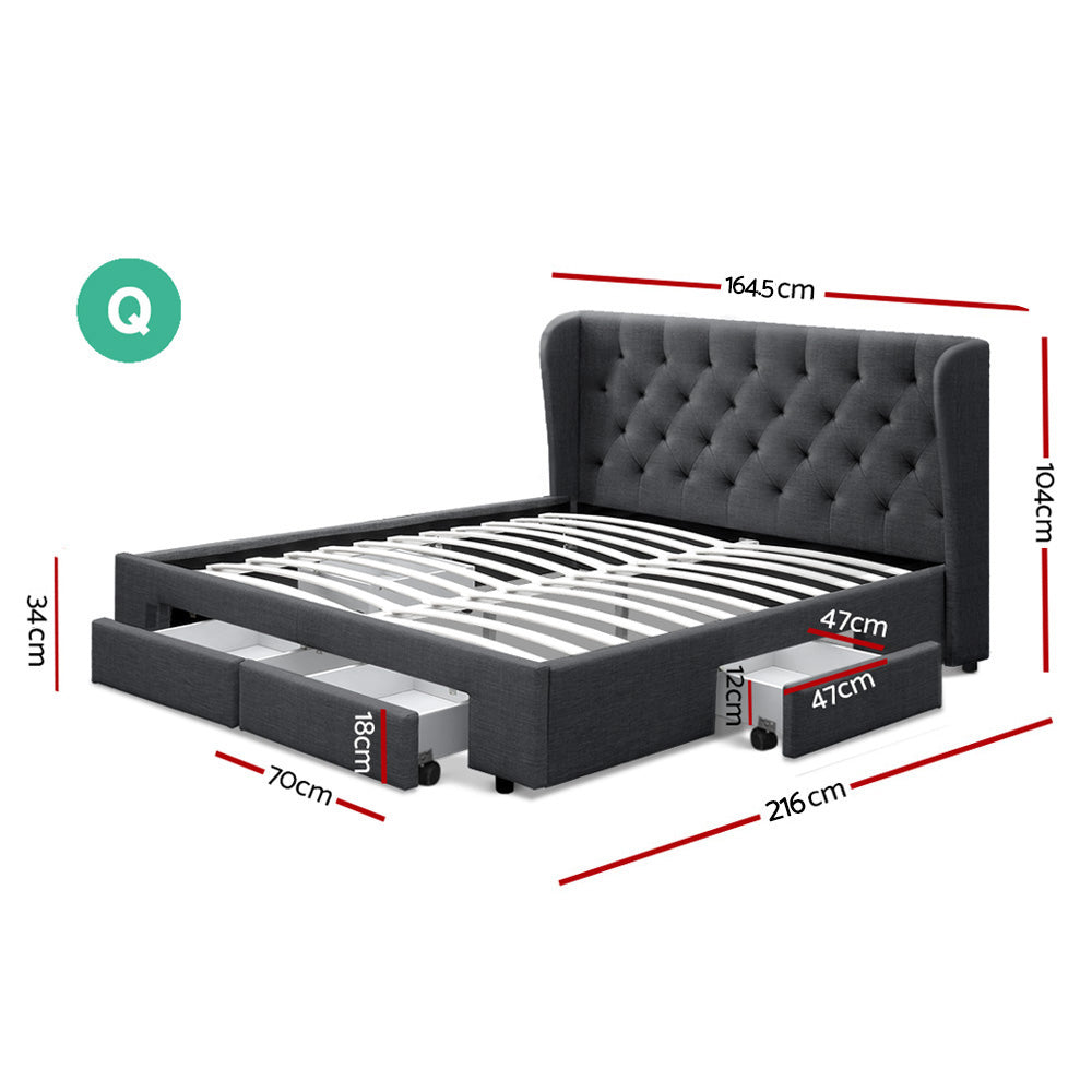 Martine Queen Size Bed Frame With drawers charcoal - House Things Furniture > Bedroom
