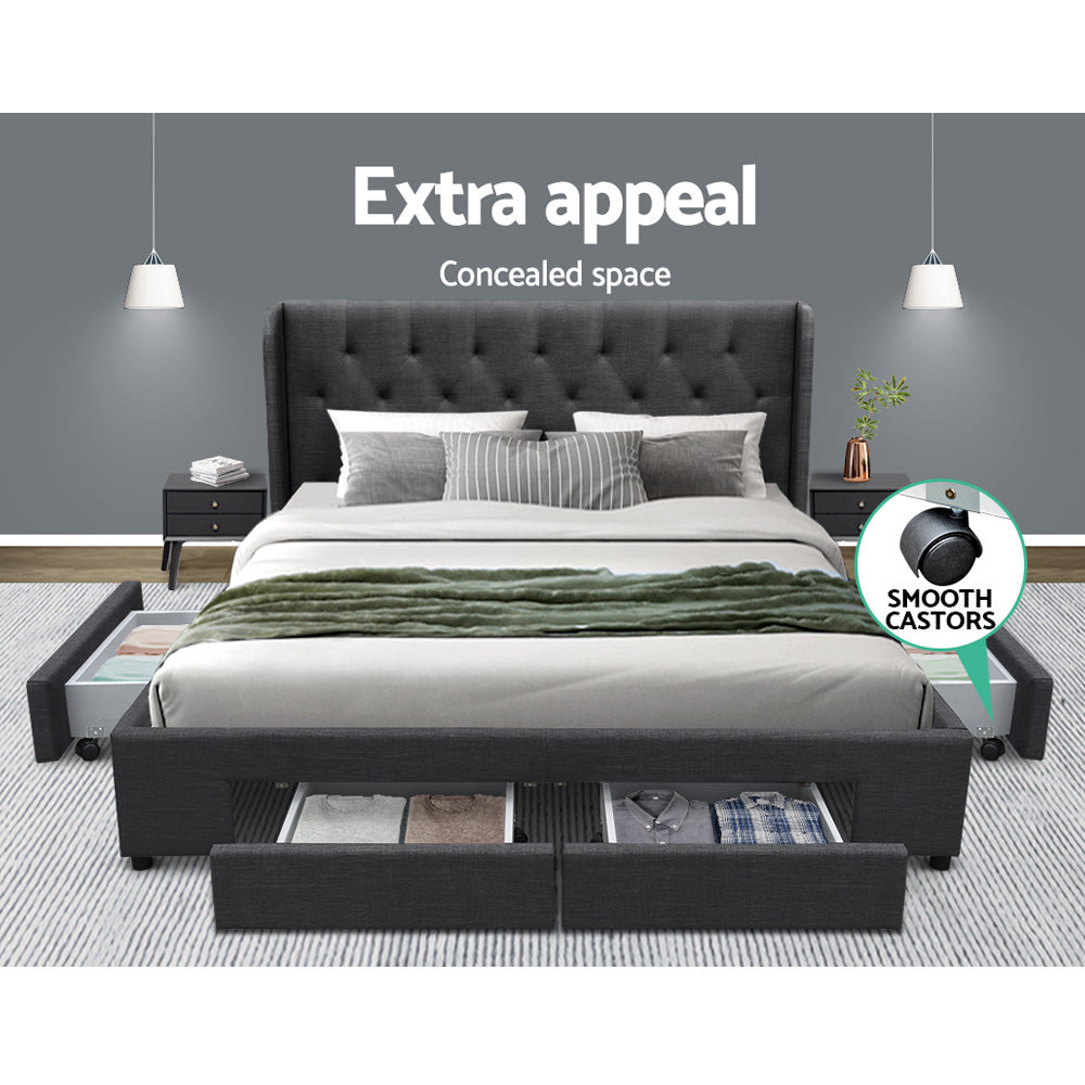 Martine Queen Size Bed Frame With drawers charcoal - House Things Furniture > Bedroom