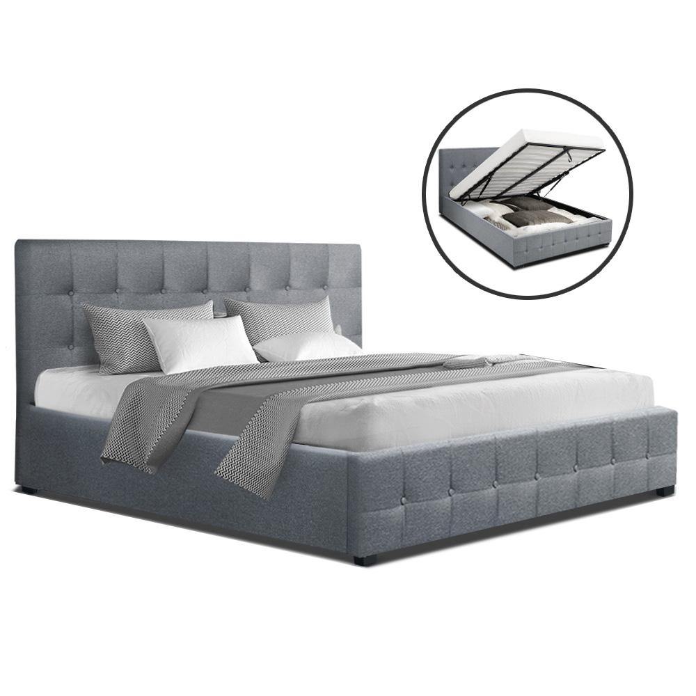 ROCA Double Gas Lift Bed with Storage Grey Fabric - Housethings 