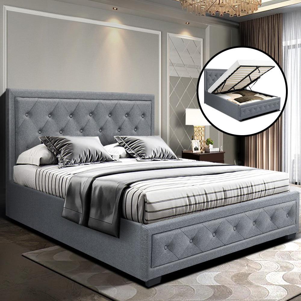 Bed Frame Double Full Size Gas Lift Base With Storage Grey Fabric TIYO - House Things Furniture > Bedroom