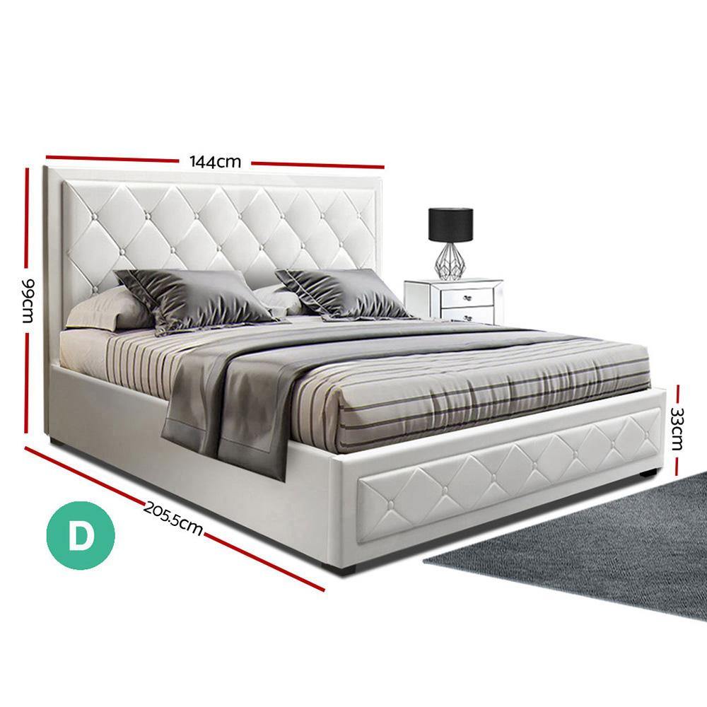 YONI Double Gas Lift Bed Frame Base With Storage White Leather - House Things Furniture > Bedroom
