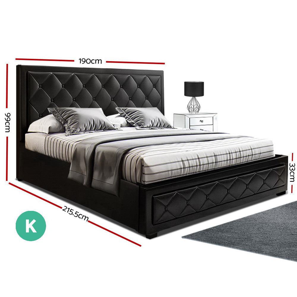Yoni King Size Gas Lift Bed Frame With Storage Black Leather - House Things Furniture > Bedroom