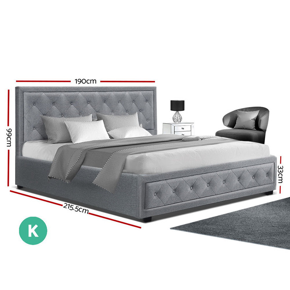 Ralph King Size Gas Lift Bed Frame Base With Storage Mattress Grey Fabric - House Things Furniture > Bedroom