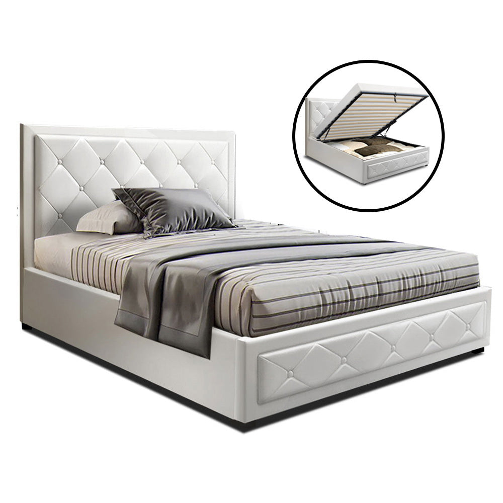 Yoni King Single Gas Lift Bed Frame White Leather - House Things Furniture > Bedroom