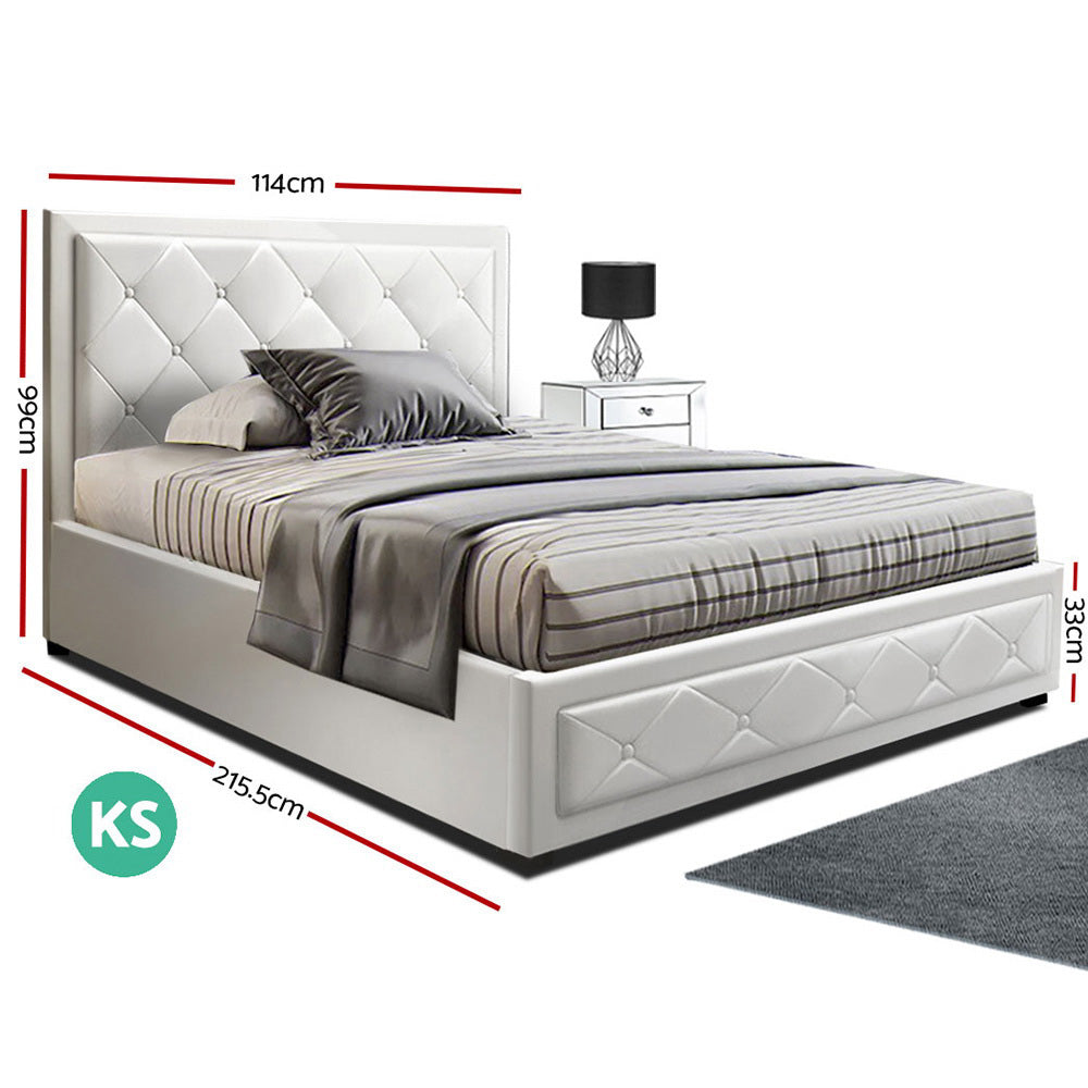 Yoni King Single Gas Lift Bed Frame White Leather - House Things Furniture > Bedroom