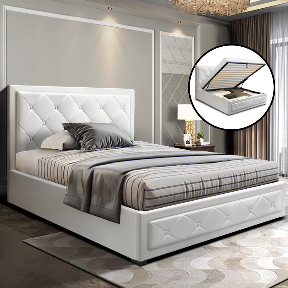 Yoni King Single Gas Lift Bed Frame White Leather - House Things Furniture > Bedroom