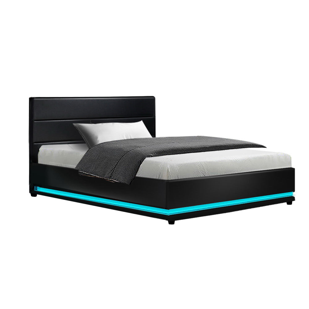 LED Bed Frame King Single Size Gas Lift Base Storage Leather - House Things Furniture > Bedroom