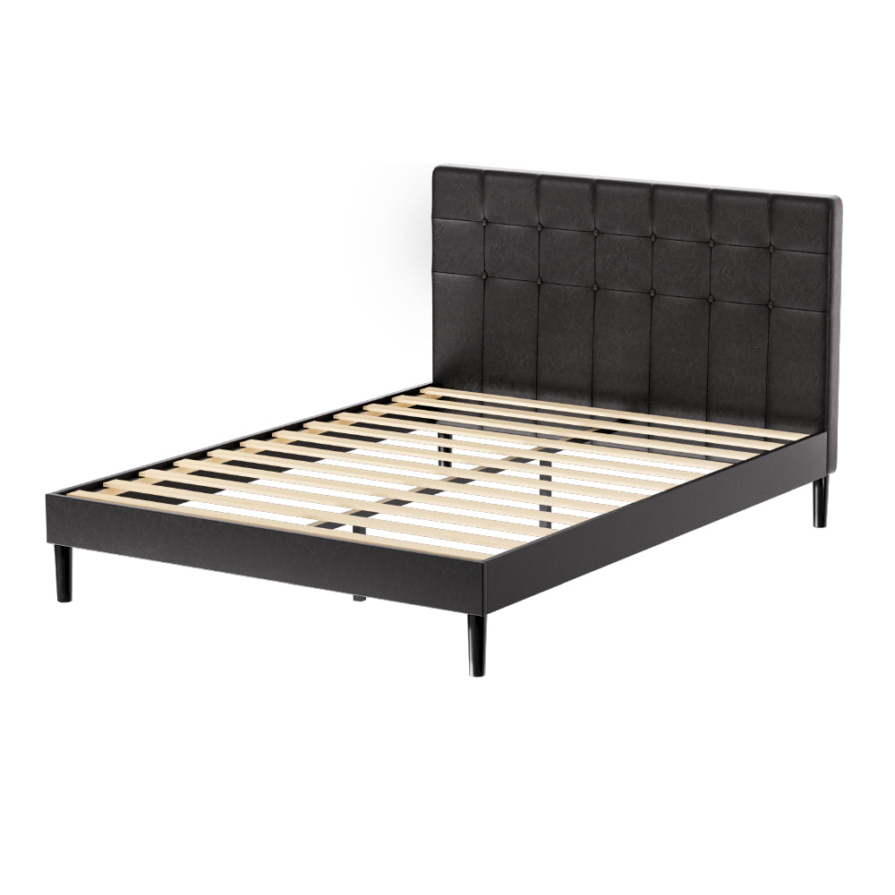 Double LED Bed Frame Black Leather
