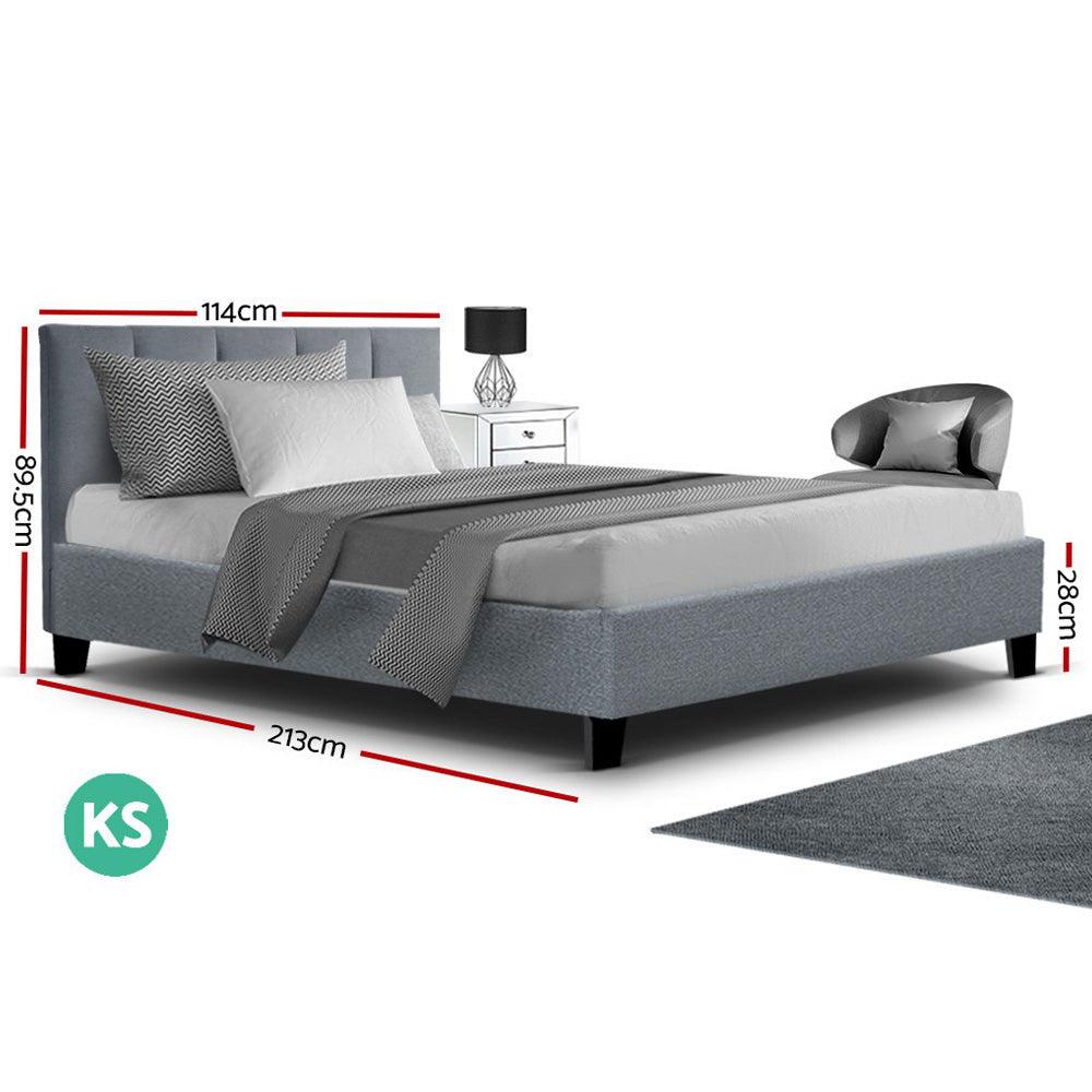 Bed Frame King Single Size Base Mattress Platform Fabric Wooden ANNA Grey - House Things 