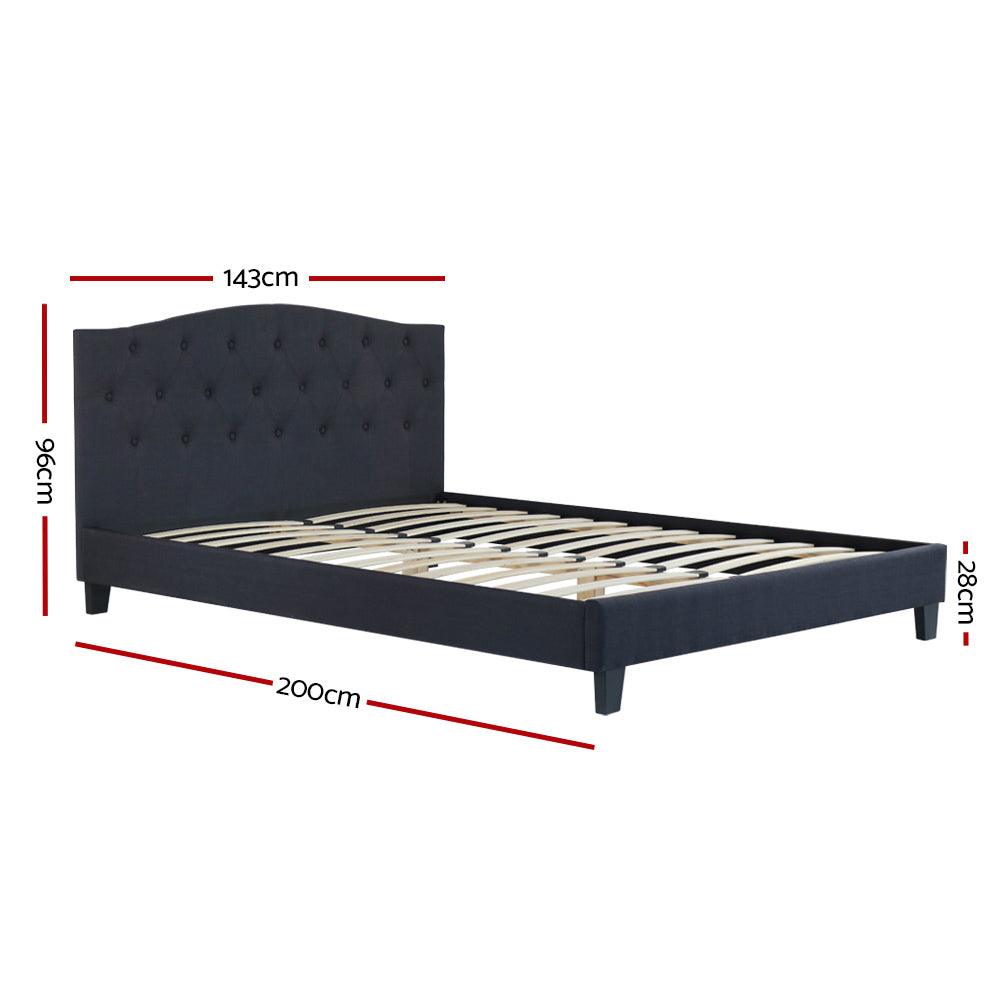 Bed Frame Double Size Mattress Base Fabric Charcoal LARS - House Things 