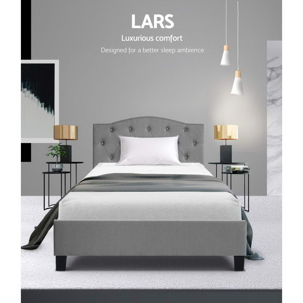 Bed Frame King Single Size Base Mattress Platform Fabric Wooden Grey LARS - House Things 