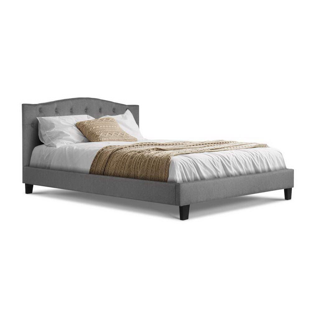 Bed Frame Queen Size Mattress Base Fabric Wooden Grey LARS - House Things 