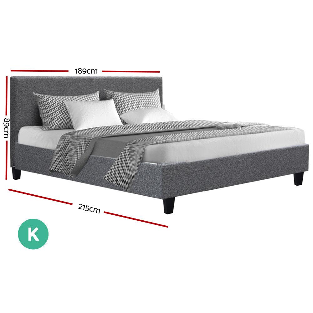 Bed Frame King Size Fabric Wooden Grey NEO - House Things 