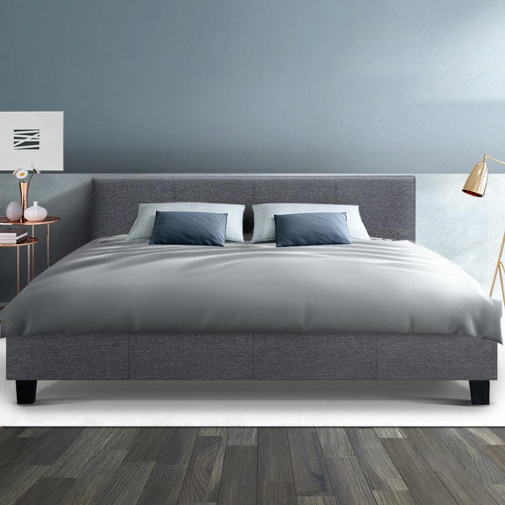 Bed Frame King Size Fabric Wooden Grey NEO - House Things 