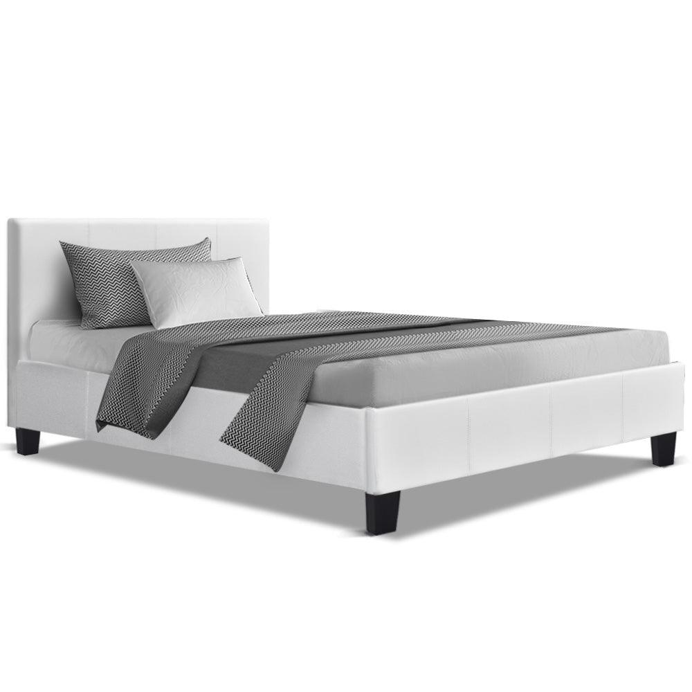 Bed Frame King Single Leather Wooden White NEO - House Things 